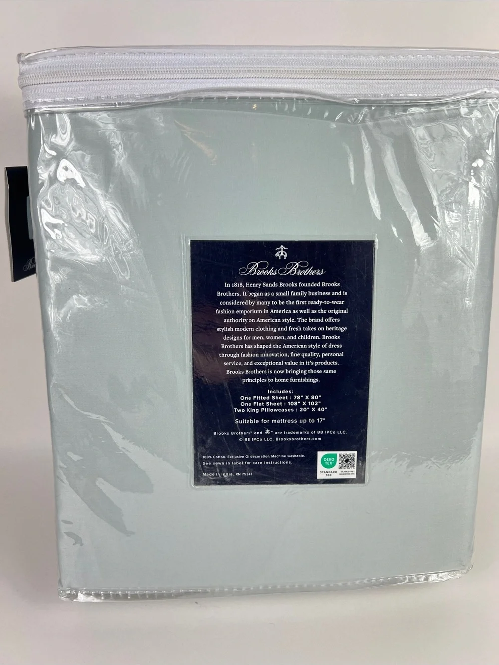 Brooks Brothers King Sheet Set Light Bluish Green 700 TC 100% Cotton 4 Pc NEW